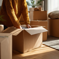 person packing belongings into a box