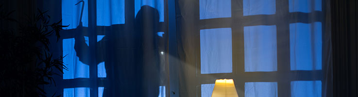 silhouette of a burglar looking inside the house while holding a crowbar and a flashlighthow to deter burglars