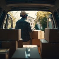 man moving boxes from a van