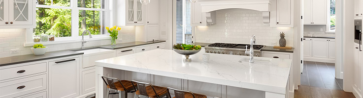 big, modern kitchen with white fixtures