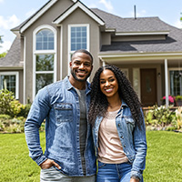 couple-smiling-in-front-of-their-house