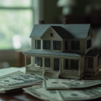 a model house and play money on a table
