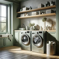 lg washing machine beside a dryer in a home laundry room