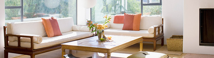 living room with natural lighting and cream couches