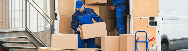 movers moving boxes out of truck