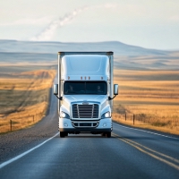 a moving truck on a highway in North Dakota