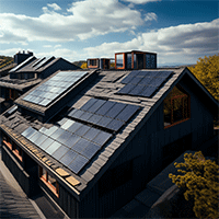 rooftop view of a house with solar panels