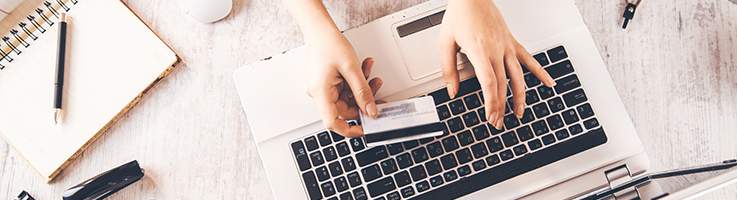 person typing with credit card