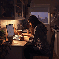 woman reading document on laptop