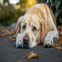 brown pet dog lying on the ground