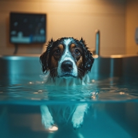 a dog in a hydrotherapy tank