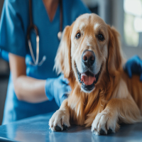 dog being examined by a vet