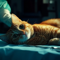 a cat lying on an operating table
