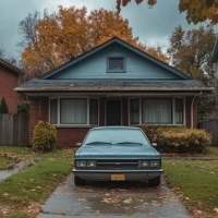 a car parked in a driveway in front of a house