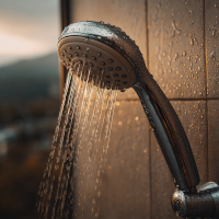 shower head spraying water in a bathroom