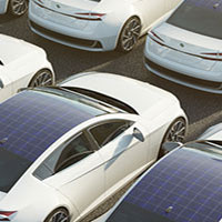 parked cars with solar panel roof