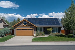 beautiful home with solar panels on the roof