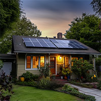 bungalow house at twilight surrounded by beautiful landscape