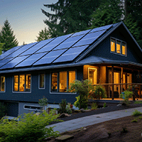 nice semi-glass house with solar panel on a late afternoon