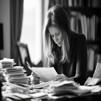 a lady at a desk poring over legal paperwork