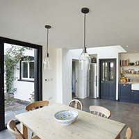 interior of new kitchen and diner extension built onto the side of an existing building