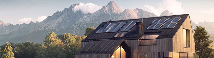 solar panels on house with mountains in the background