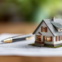 a small toy house and a pen set on top of a document