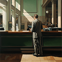 man waiting in a bank