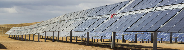 bifacial modules located in hundred of rows in the desert