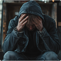 A man sitting with head down