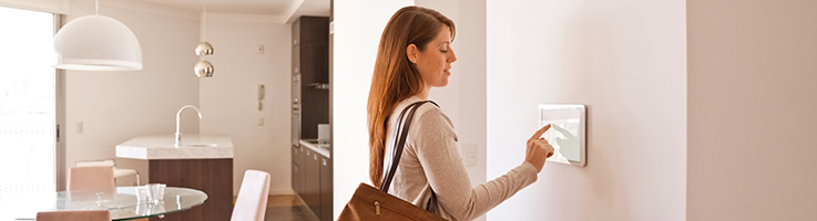 woman using security panel