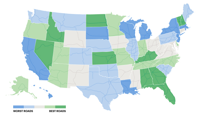 map of states with the worst roads