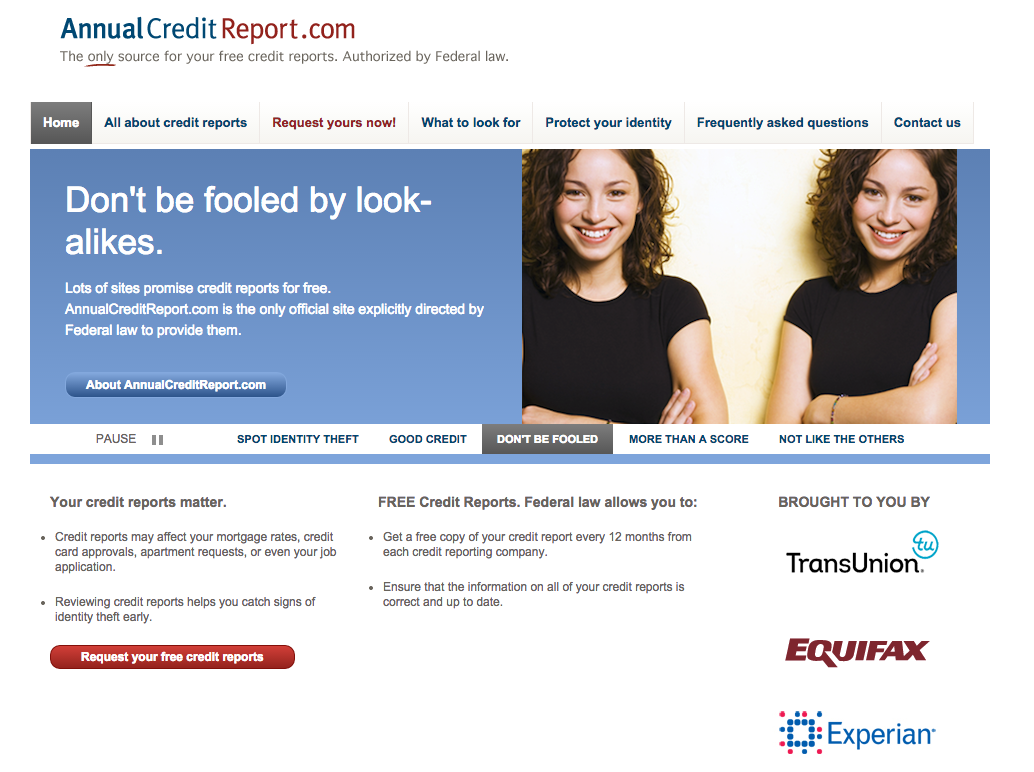 Annual Credit Report Com Home Page - Credit Card Info