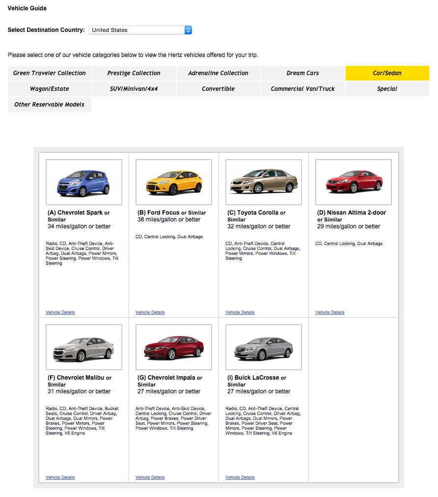 Hertz Car Size Chart