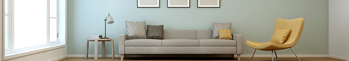 Modern living room with yellow chair