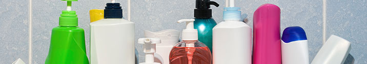 Shampoo bottles in a shower
