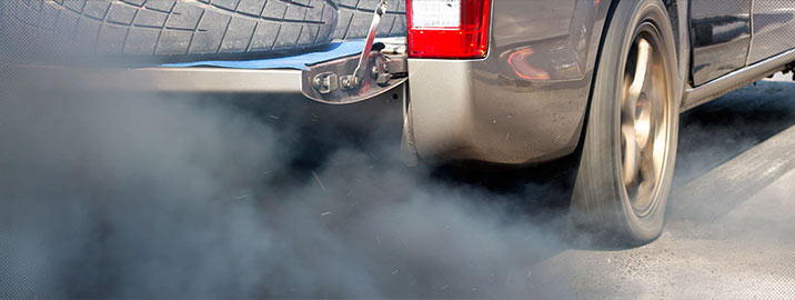 Gray truck with exhaust