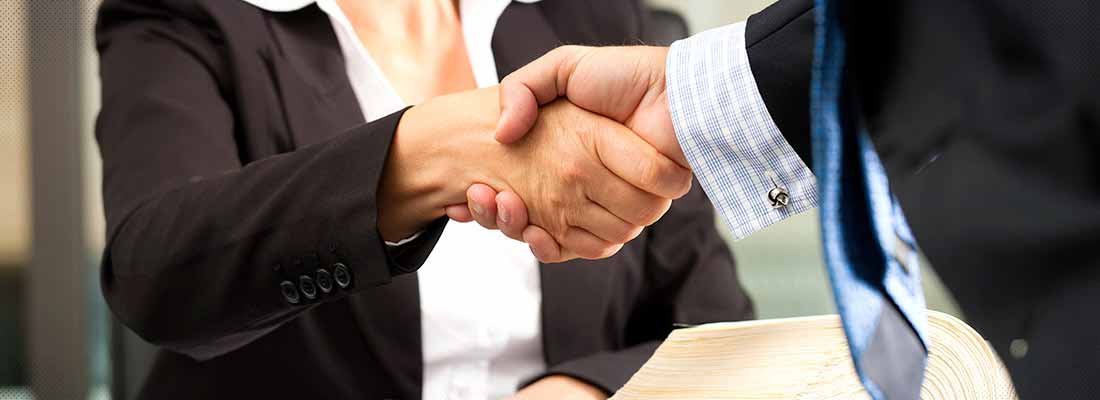 Lawyer and client shaking hands