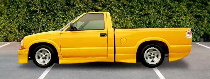 Low suspended yellow truck