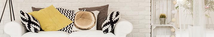 Modern living room with white couch