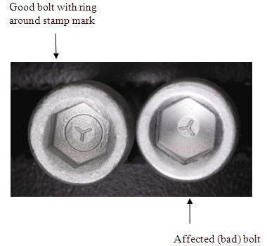 Detail of affected and good bolts