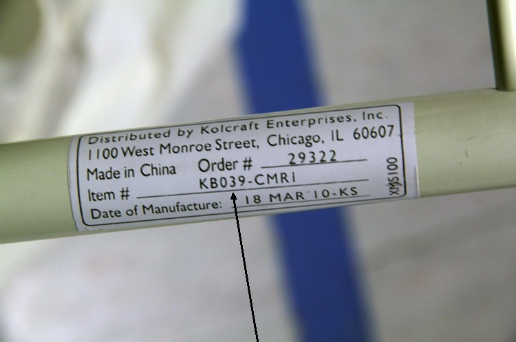 To identify model/item # see label located on one of the metal legs - location shown
