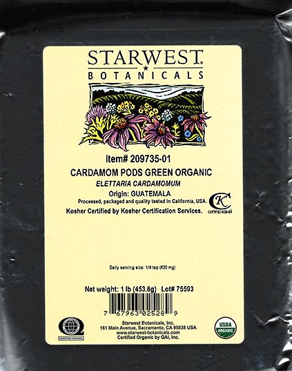 Starwest Botanicals recalls Organic Cardamom Pods Green