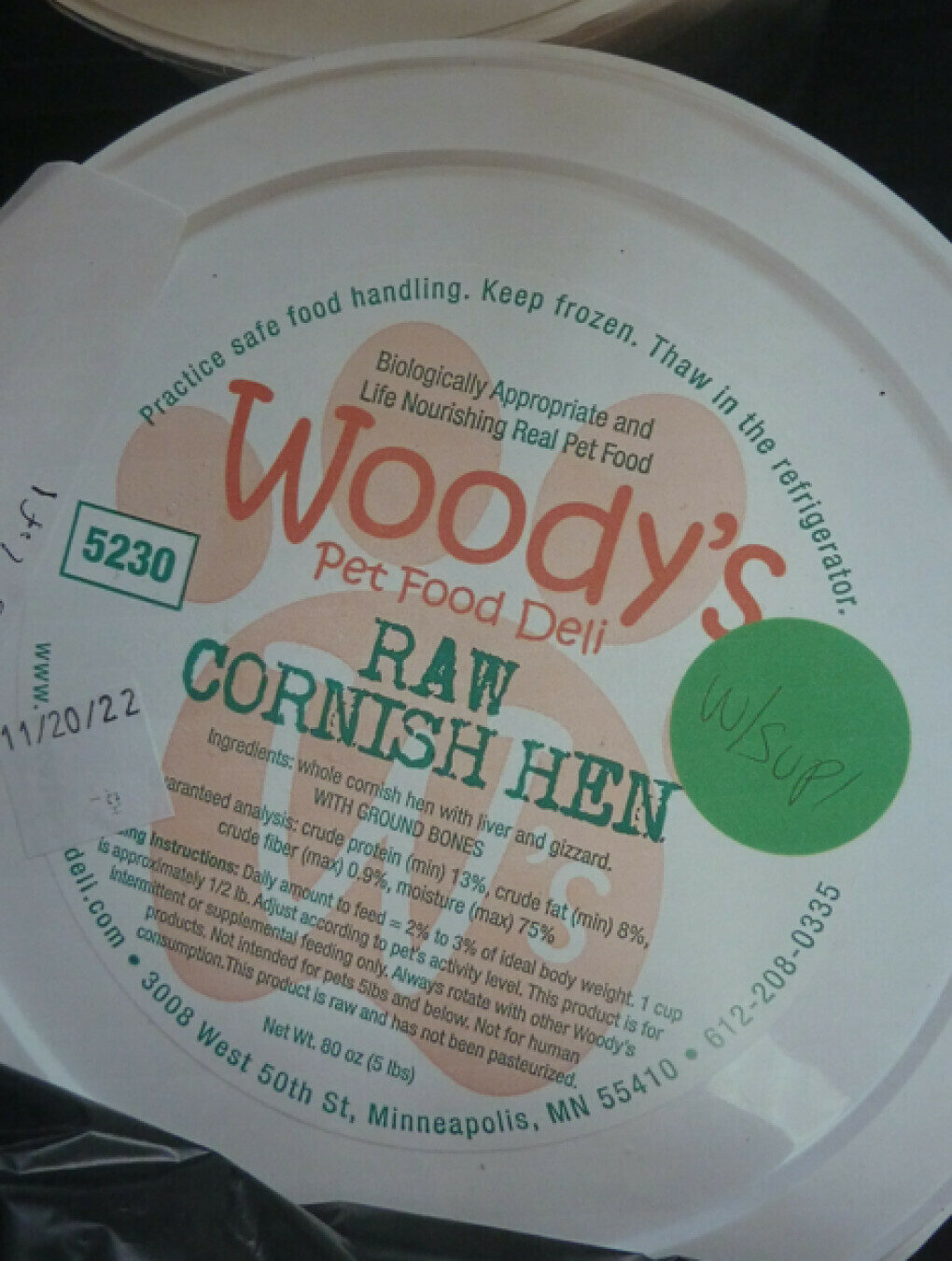 Woody’s Pet Food Deli recalls Raw Cornish Hen pet food