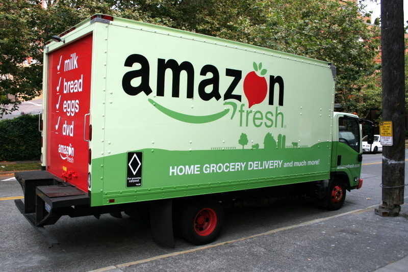 Amazon home. Delivery. Amazon food delivery. Grocery delivery. Amazon Truck.