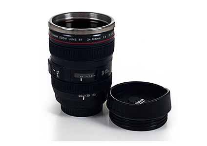 camera lens stainless steel mug