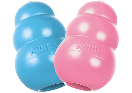 blue and pink kong teething toys