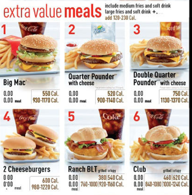 Mcdonald Menu Calories Chart Singapore