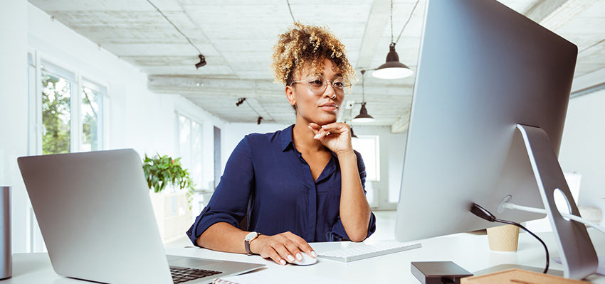 woman doing research