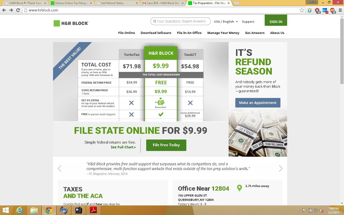 What does H&R Block typically charge for tax preparation?